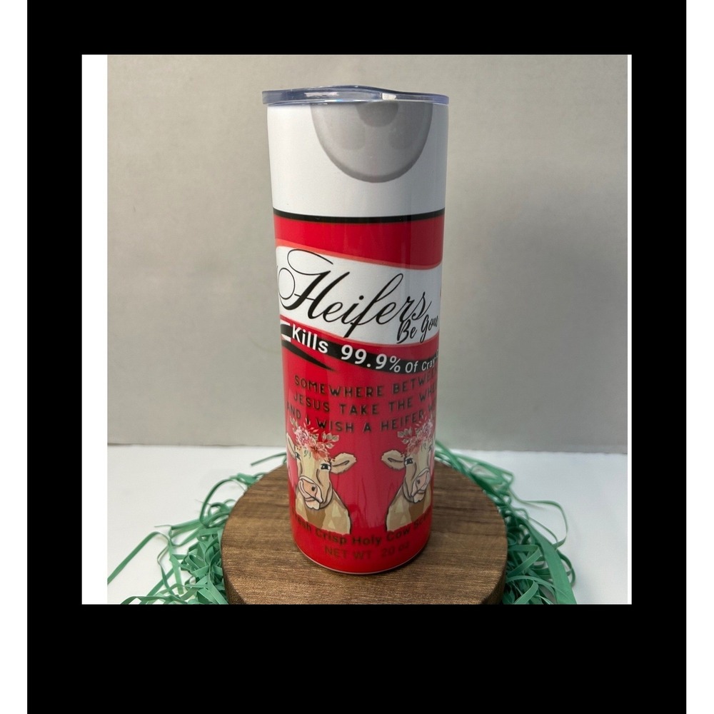 Heifers Be Gone Novelty 20oz Skinny Tumbler Red Funny Cow Parody Drinkware Lid